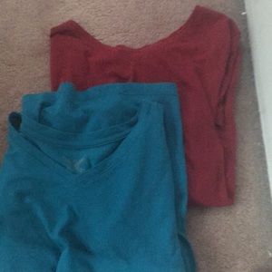Two plain colored shirts (blue and red)